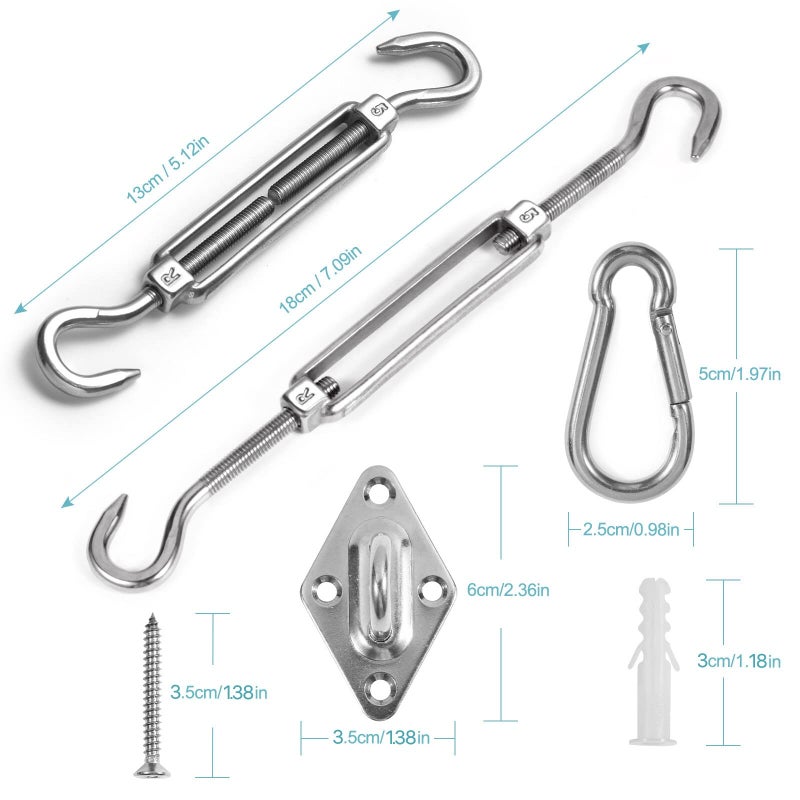 HOMPER Awning Attachment Set, Heavy Duty Sun Shade Sail Stainless Steel Hardware Kit for Garden Triangle and Square, Rectangle, Fixing Accessories - Image 2